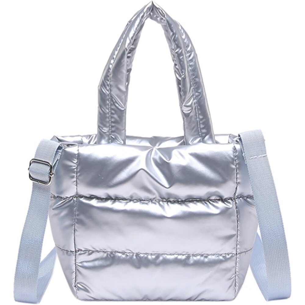 Quilted Metallic Lightweight Phone Crossbody Purse, Puffer Small Tote Bag Soft P